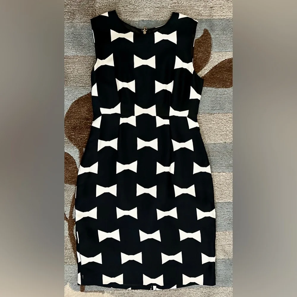 Kate Spade Sleeveless Cora Bow Tie Print Sheath Dress Black/White